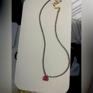 Ruby focal teardrop peacock freshwater pearl 24 k gold filled  vermeil necklace